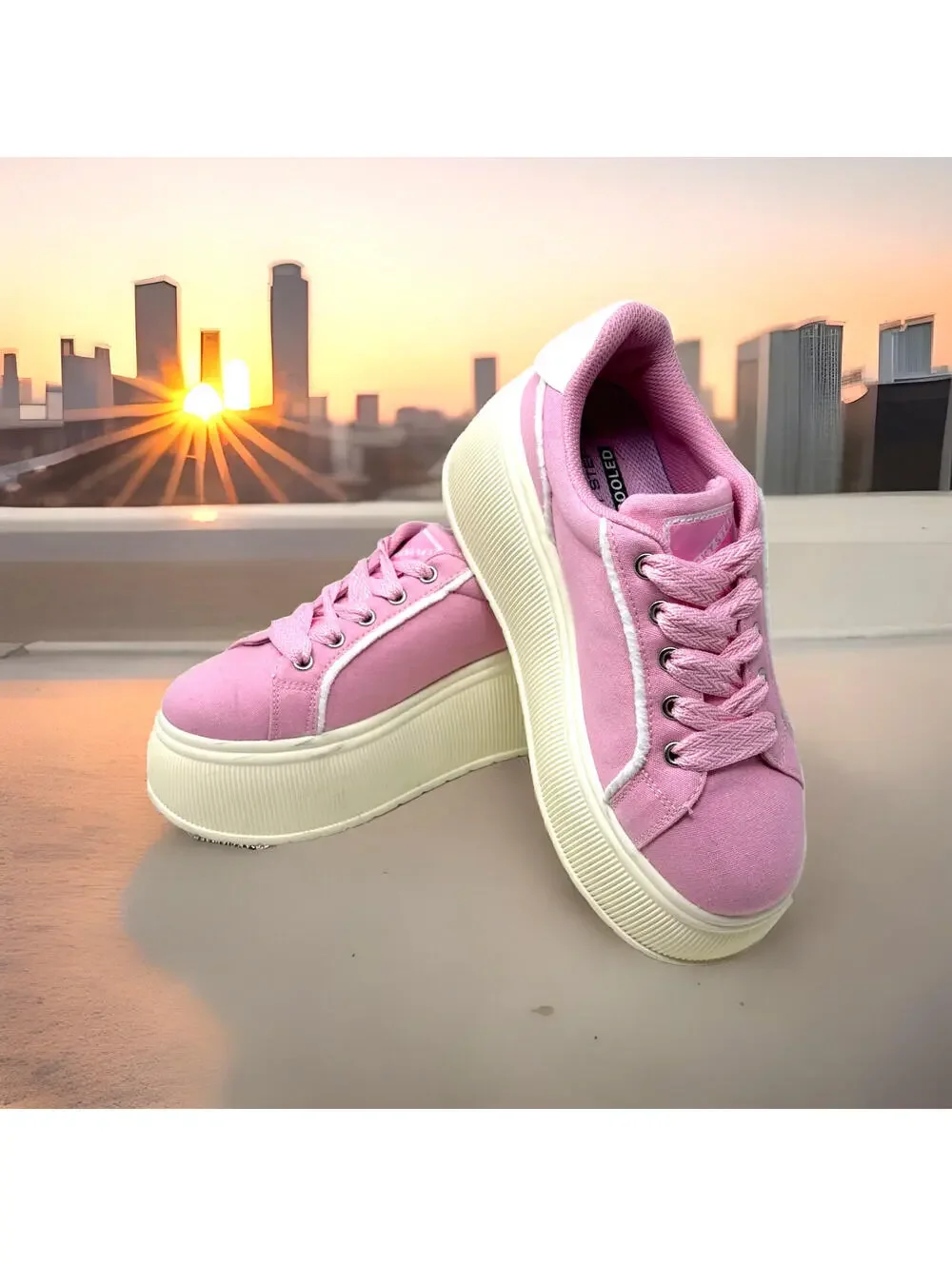 Lucky Step Platform Women’s Sneakers Bright Pink & White Size 7